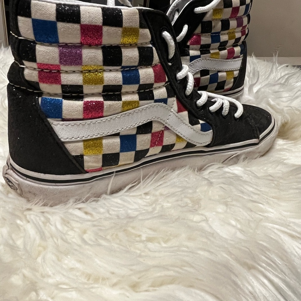 Vans High-Top Sneakers - Black with Multicolor Checkered Design - Picture 5 of 8
